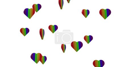 Foto de Imagen de corazones de arco iris moviéndose sobre fondo blanco. Día de San Valentín, amor y concepto de celebración de imagen generada digitalmente. - Imagen libre de derechos