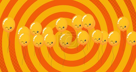 Téléchargez les photos : Image de ballons orange volant au-dessus du fond de rotation orange. concept de fête et de célébration image générée numériquement. - en image libre de droit