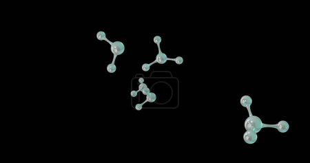 Image of 3d micro of molecules on black background. Global science, research and connections concept digitally generated image.
