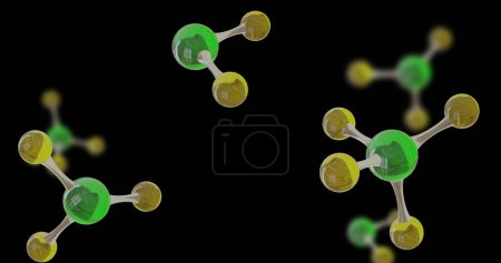 Foto de Imagen de micro 3D de moléculas sobre fondo negro. Concepto de ciencia, investigación y conexiones globales imagen generada digitalmente. - Imagen libre de derechos