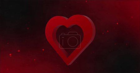 Foto de Imagen de corazón rojo moviéndose sobre manchas de luz sobre fondo rojo. Día de San Valentín, amor y concepto de celebración de imagen generada digitalmente. - Imagen libre de derechos