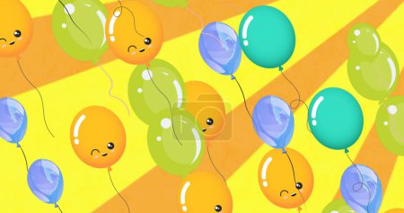 Foto de Imagen de globos de colores volando sobre fondo amarillo. concepto de fiesta y celebración imagen generada digitalmente. - Imagen libre de derechos