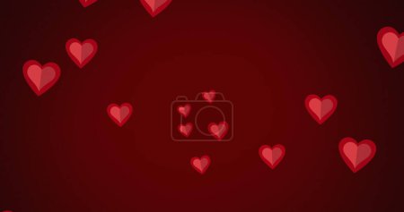 Foto de Imagen de corazones rojos moviéndose sobre fondo rojo. Día de San Valentín, amor y concepto de celebración de imagen generada digitalmente. - Imagen libre de derechos