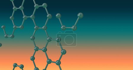 Photo for Image of 3d micro of molecules on green and orange background. Global science, connections, computing, digital interface and data processing concept digitally generated image. - Royalty Free Image
