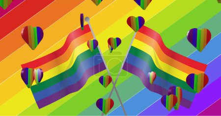 Photo for Image of rainbow hearts and flags on colorful background. Valentine's day, love and celebration concept digitally generated image. - Royalty Free Image