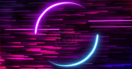 Photo for Image of neon red trails moving over neon circles. Abstract background, retro future and pattern concept digitally generated image. - Royalty Free Image