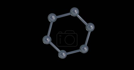 Bild von 3D-Mikro von Molekülen auf schwarzem Hintergrund. Globales Wissenschafts-, Forschungs- und Verbindungskonzept digital generiertes Bild.