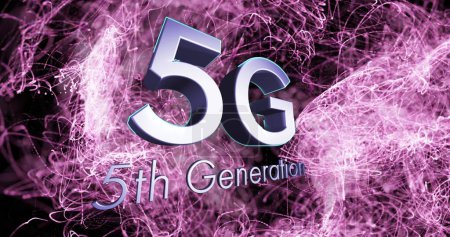 Digital image of 5g text against digital waves on black background. global networking and connection concept