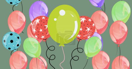 Foto de Imagen de múltiples globos de colores sobre fondo verde. Celebración y concepto de fiesta imagen generada digitalmente. - Imagen libre de derechos