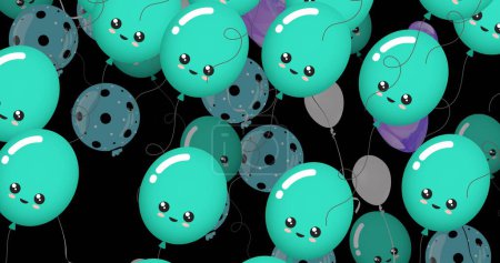 Foto de Imagen de múltiples globos azules y morados sobre fondo negro. Celebración y concepto de fiesta imagen generada digitalmente. - Imagen libre de derechos