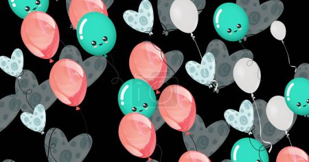 Foto de Imagen de múltiples globos azules y rosados sobre fondo negro. Celebración y concepto de fiesta imagen generada digitalmente. - Imagen libre de derechos