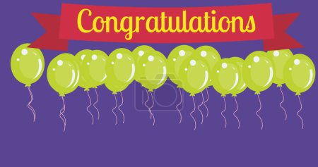 Foto de Imagen de felicitaciones texto sobre globos verdes sobre fondo púrpura. Celebración y concepto de fiesta imagen generada digitalmente. - Imagen libre de derechos