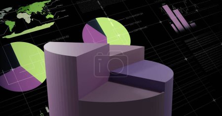 Bild von Statistiken und der Verarbeitung von Finanzdaten über Gitter. Globales Geschäfts-, Finanz-, Rechen- und Datenverarbeitungskonzept digital generiertes Bild.