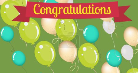 Foto de Imagen de texto de felicitaciones sobre globos de colores sobre fondo verde. Celebración y concepto de fiesta imagen generada digitalmente. - Imagen libre de derechos