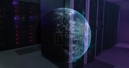 Photo for Image of a globe against computer server room. Global networking and business data storage technology concept - Royalty Free Image