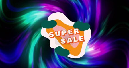 Image of super sale and lights moving on black background. Sales, promotions and shopping concept digitally generated image.