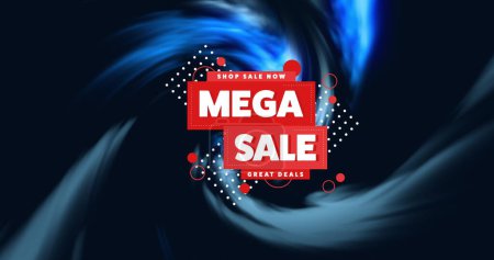 Bild von Mega-Verkauf über Lichter auf schwarzem Hintergrund. Geschäfts-, Handels-, Verkaufs- und Promotionskonzept digital generiertes Image.