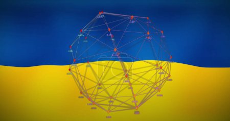 Image of financial data and connections over flag of ukraine. ukraine crisis, economic crash and international politics concept digitally generated image.