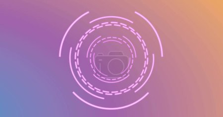 Image of processing circle over connections on pink and orange background. Network, communication, connections and technology concept digitally generated image ,