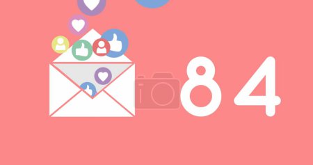 Photo for Image of social media like and love icons and numbers over pink background. Global social media, connections, communication and digital interface concept digitally generated image. - Royalty Free Image
