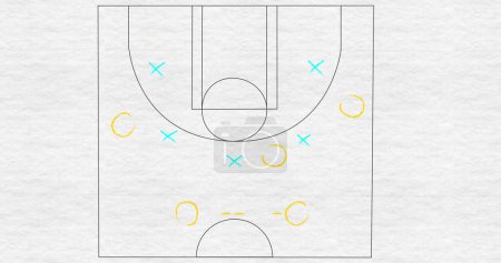 Image of drawing of game plan over white background. sports and competition concept digitally generated image.