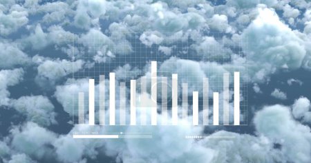 Image of statistics and data processing over clouds. Global cloud computing, business, finance, computing and data processing concept digitally generated image.