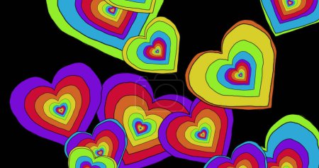 Photo for Image of rainbow hearts over black background. Pride month, lgbtq, human rights and equality concept digitally generated image. - Royalty Free Image