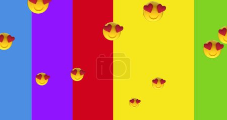 Foto de Imagen de emoji corazón iconos sobre fondo de arco iris. mes de orgullo y concepto de celebración imagen generada digitalmente. - Imagen libre de derechos