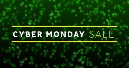 Image of cyber monday sale over black background with green lights. Shopping, sales and promotions concept digitally generated image.
