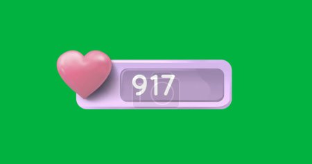 Photo for Digital image of a pink heart icon and numbers increasing inside a grey box on a green background - Royalty Free Image