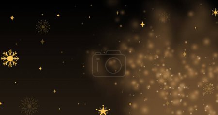 Téléchargez les photos : Image de flocons de neige dorés sur fond noir avec des points dorés. Concept d'hiver, de Noël et de célébration image générée numériquement. - en image libre de droit