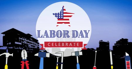 Photo for Image of labor day celebrate text over cityscape. labor day and celebration concept digitally generated image. - Royalty Free Image