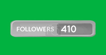 Digital image of a grey follower button with numbers increasing on a green background 