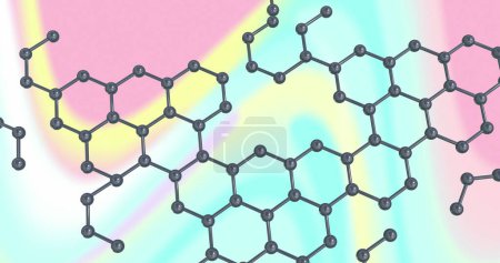 Photo for Image of micro of molecules models over pastel background. Global science, research and connections concept digitally generated image. - Royalty Free Image