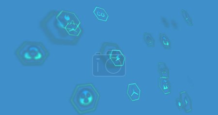 Photo for Image of multiple energy concept digital icons floating against blue background. Energy and ecology concept - Royalty Free Image