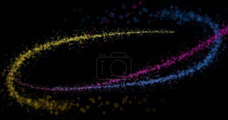 Foto de Imagen de coloridos senderos de luz y manchas sobre fondo negro. Fondo abstracto, concepto de luz y movimiento imagen generada digitalmente. - Imagen libre de derechos
