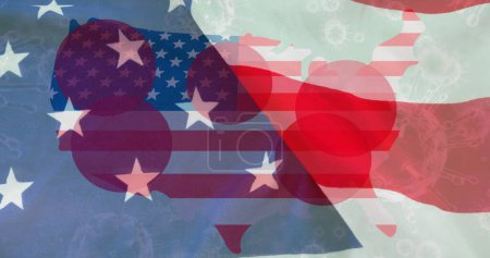 Foto de Imagen de país coloreado con bandera americana sobre iconos de virus. patriotismo y concepto de celebración imagen generada digitalmente. - Imagen libre de derechos