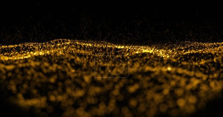 Téléchargez les photos : Image numérique de l'onde numérique jaune se déplaçant sur fond noir. arrière-plan technologique avec concept de texture abstrait - en image libre de droit