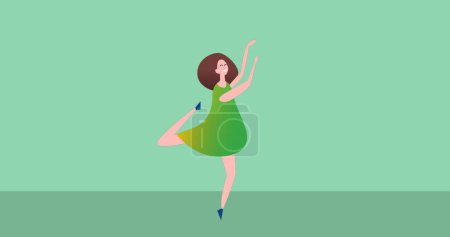Téléchargez les photos : Image d'une femme caucasienne dansant icône sur fond vert. Icônes et concept de fond image générée numériquement. - en image libre de droit