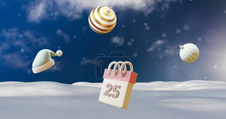 Téléchargez les photos : Image du calendrier avec 25 date de numéro et décorations de Noël. Noël, fête, tradition et concept de célébration image générée numériquement. - en image libre de droit
