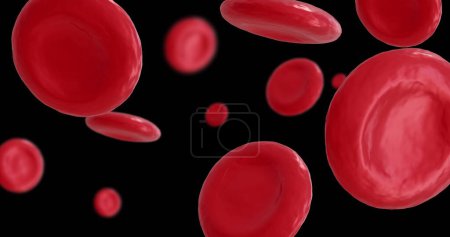 Foto de Imagen de micro de glóbulos rojos sobre fondo negro. Concepto global de ciencia, investigación y medicina imagen generada digitalmente. - Imagen libre de derechos