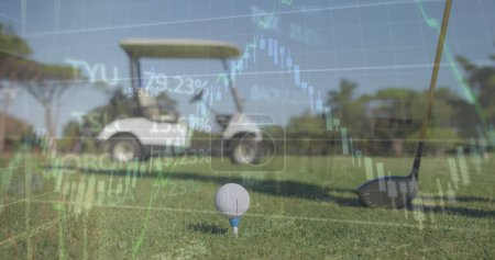 Photo for Image of data processing over golf ball on golf course. Global sports, competition, computing and data processing concept digitally generated image. - Royalty Free Image
