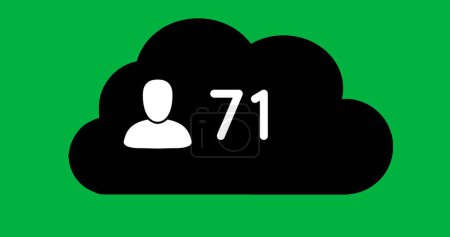 Digital image of a follow icon and numbers increasing inside a black thought bubble on a green background 4k