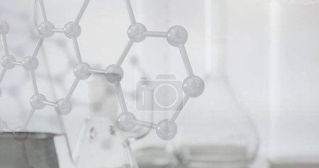 Photo for Image of chemical structures over laboratory dishes on white background. Science, research and laboratory concept digitally generated image. - Royalty Free Image