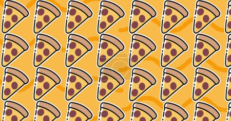 Téléchargez les photos : Image d'icônes de pizza sur des vagues sur fond jaune. célébration et concept d'interface numérique image générée numériquement. - en image libre de droit