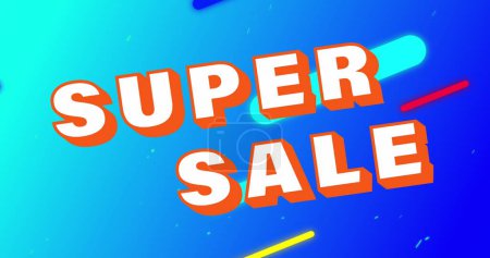 Photo for Image of super sale text banner over abstract shapes against blue gradient background. Sale discount and retail business concept - Royalty Free Image