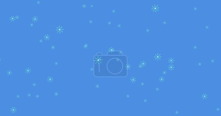 Téléchargez les photos : Image numérique de plusieurs icônes de flocons de neige tombant sur fond bleu. Noël fête et concept de célébration - en image libre de droit
