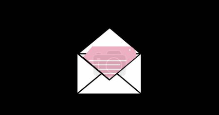 Téléchargez les photos : Image numérique d'une enveloppe blanche ouvrant sur une note rose sur un fond noir 4k - en image libre de droit