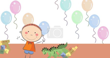 Téléchargez les photos : Image de garçon avec icône de jouets sur fond blanc. Journée universelle de l'enfant et concept de célébration image générée numériquement. - en image libre de droit