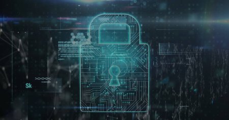 Icône de cadenas de sécurité et traitement des données de cybersécurité contre le réseau de connexions. concept de technologie de cybersécurité